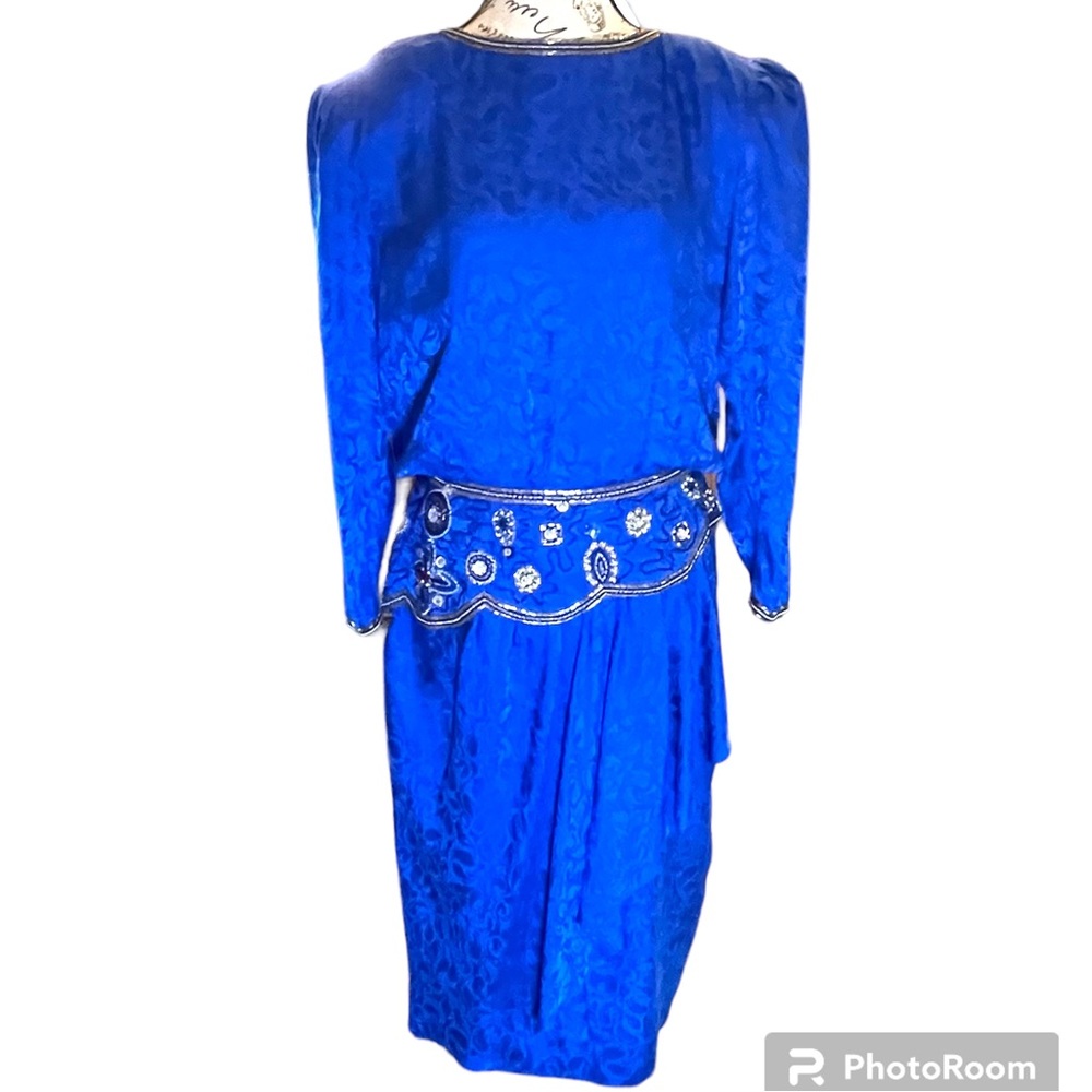 Vintage 80’s D’ore 100% Silk Dress Beautiful Jewels & Beading Women’s Size 14 - Picture 2 of 12